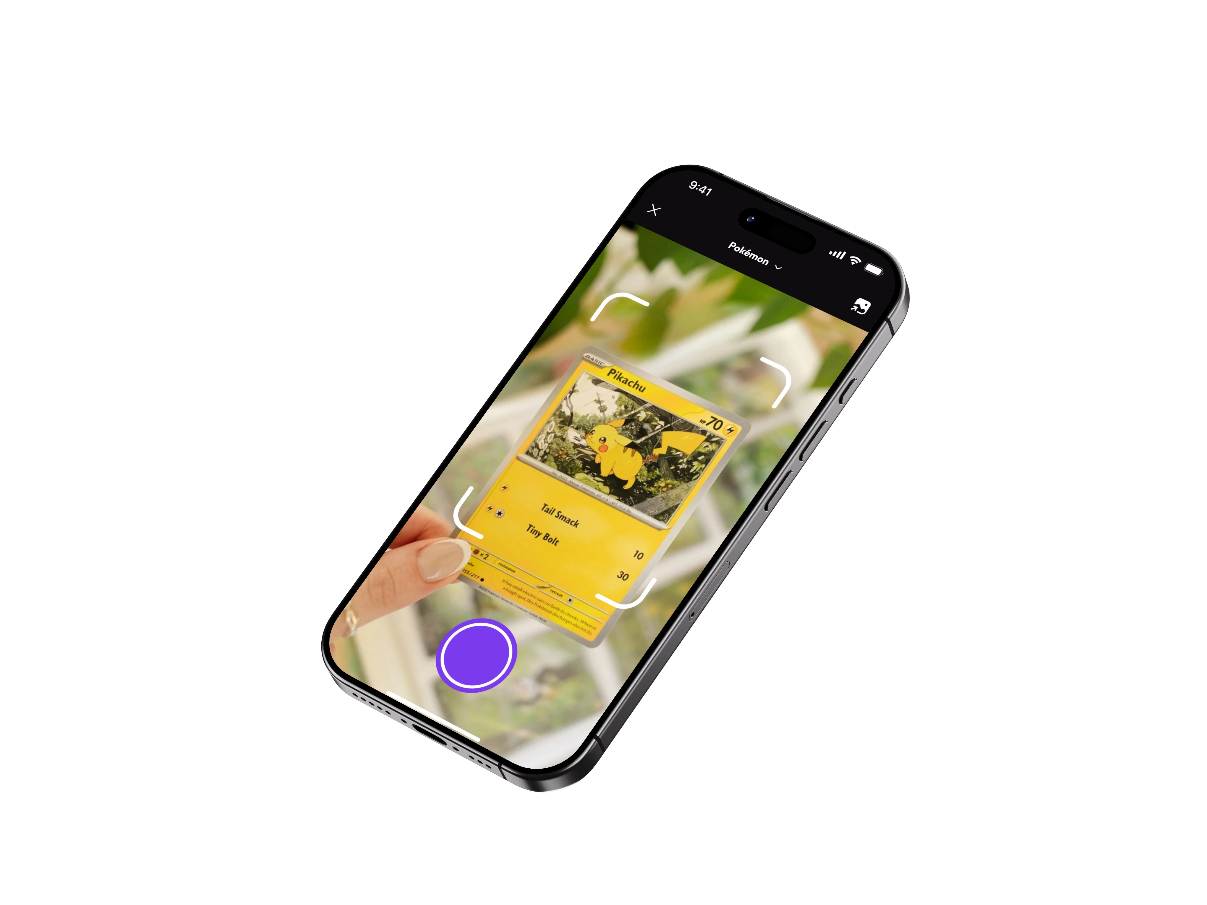 Phone scanning a Pikachu card